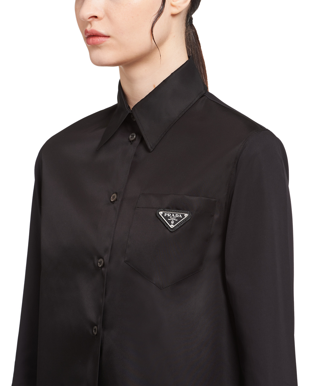 Prada Poplin And Re-nylon Shirt Fekete Fekete | WQVYSO251