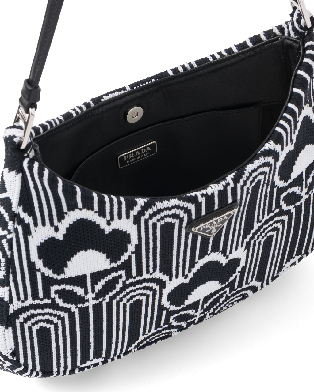 Prada Prada Cleo Jacquard Knit And Bőr Bag Fekete Fehér | CPZYBQ524