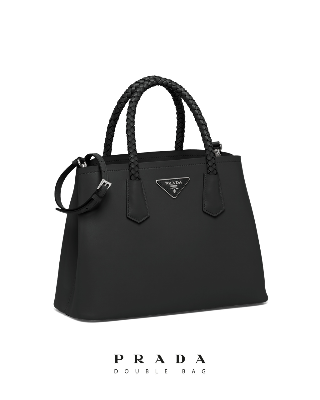 Prada Prada Double Medium Bőr Handbag Fekete | EICFWP458