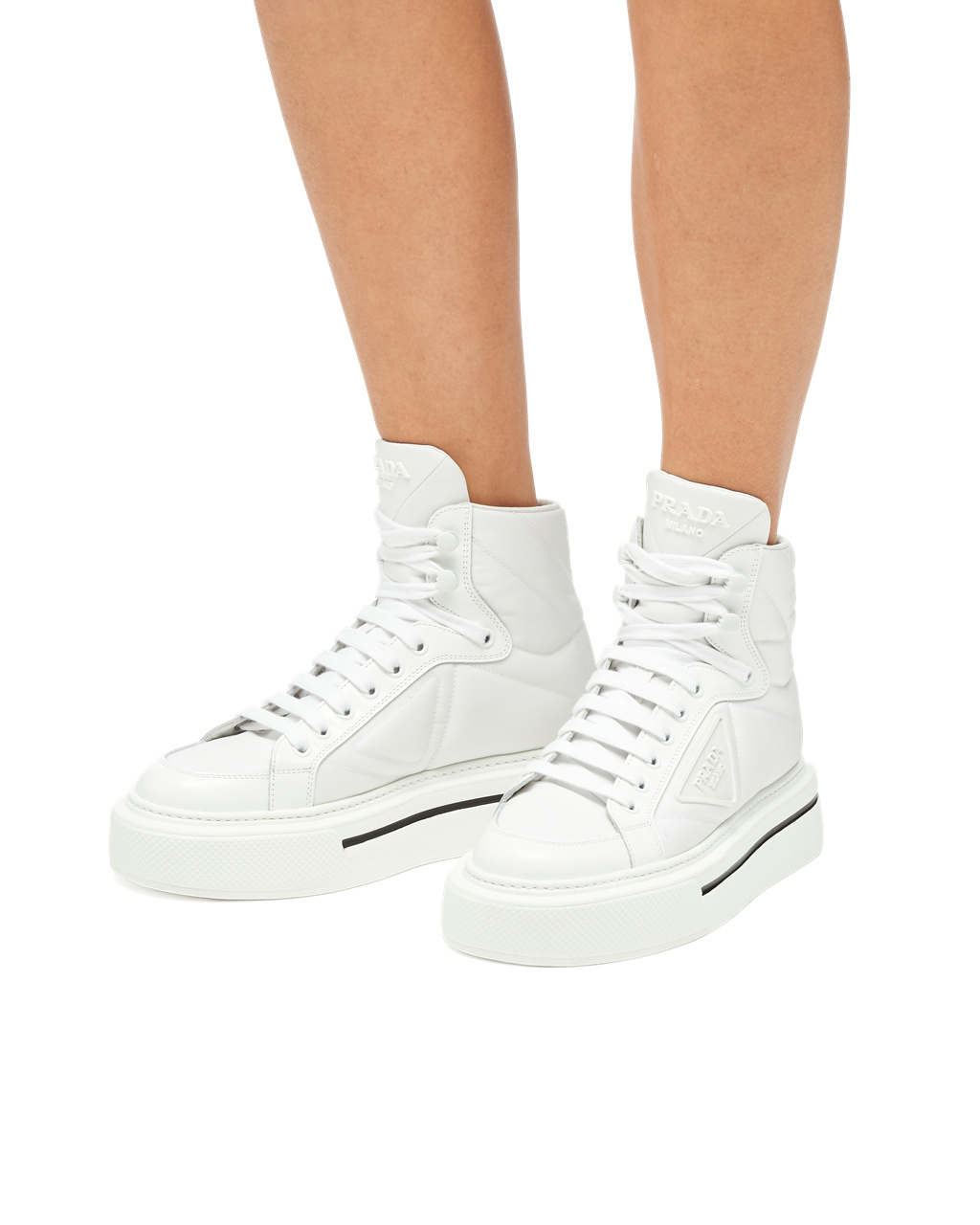 Prada Prada Macro Re-nylon And Brushed Bőr High-top Sneakers Fehér | LOTMYS632