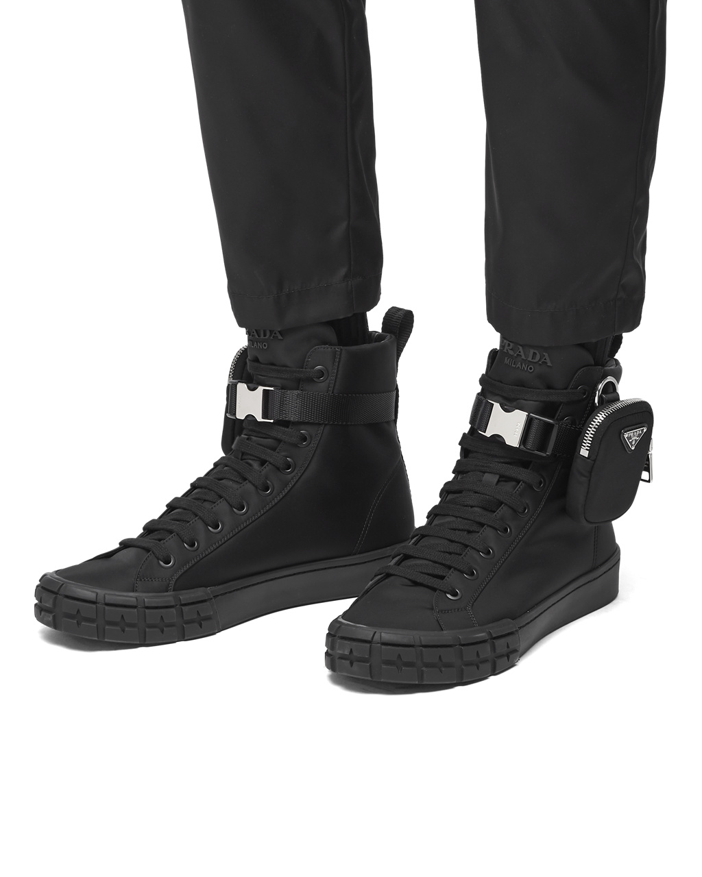 Prada Prada Wheel Cassetta High-top Sneakers Fekete | USNZXJ915