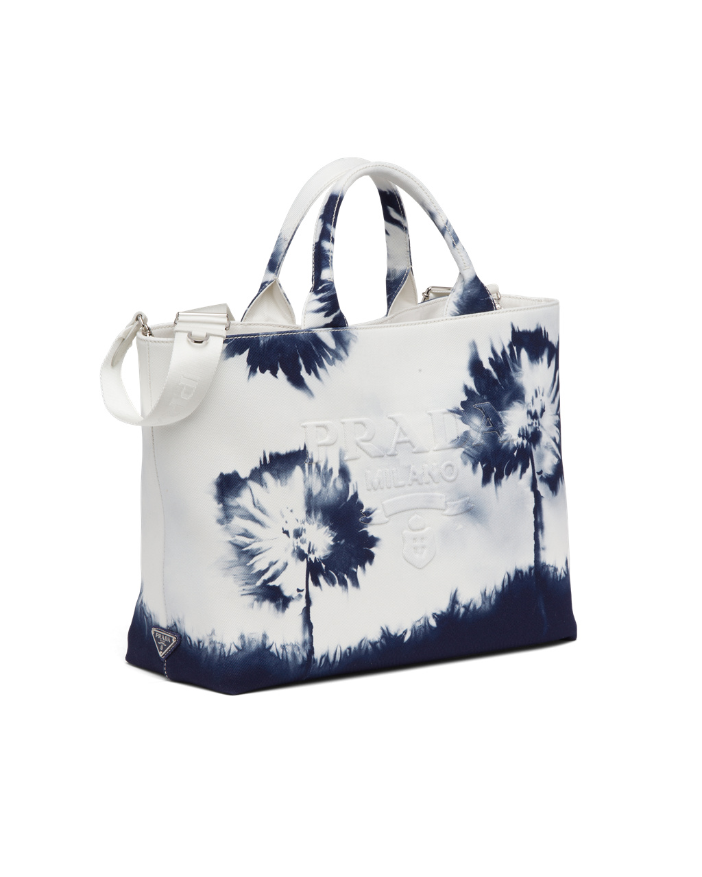 Prada Printed Drill Tote Bag Fehér Sötétkék Kék | JMAPEW295