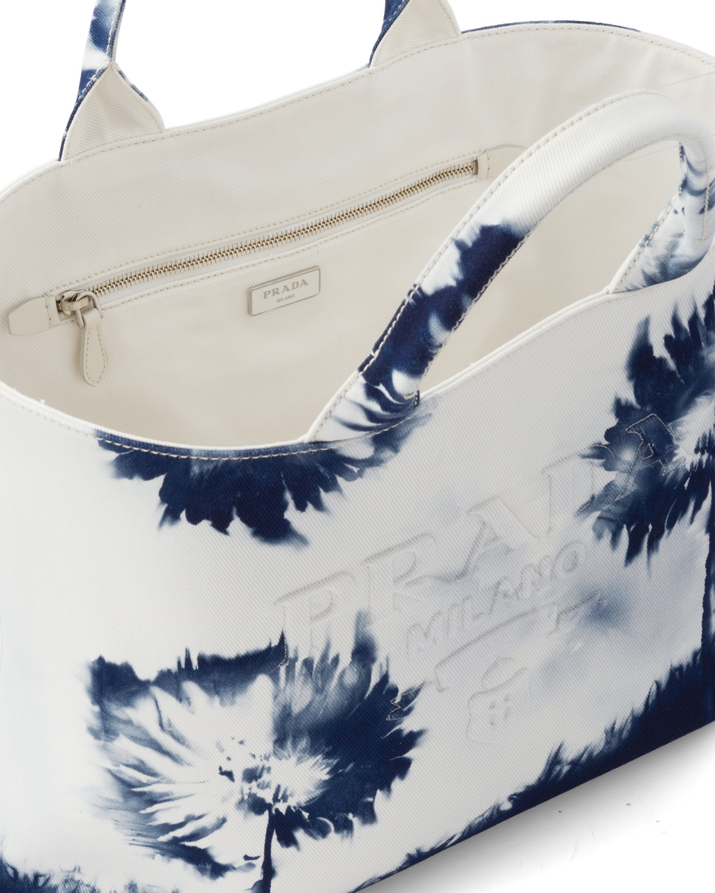 Prada Printed Drill Tote Bag Fehér Sötétkék Kék | JMAPEW295