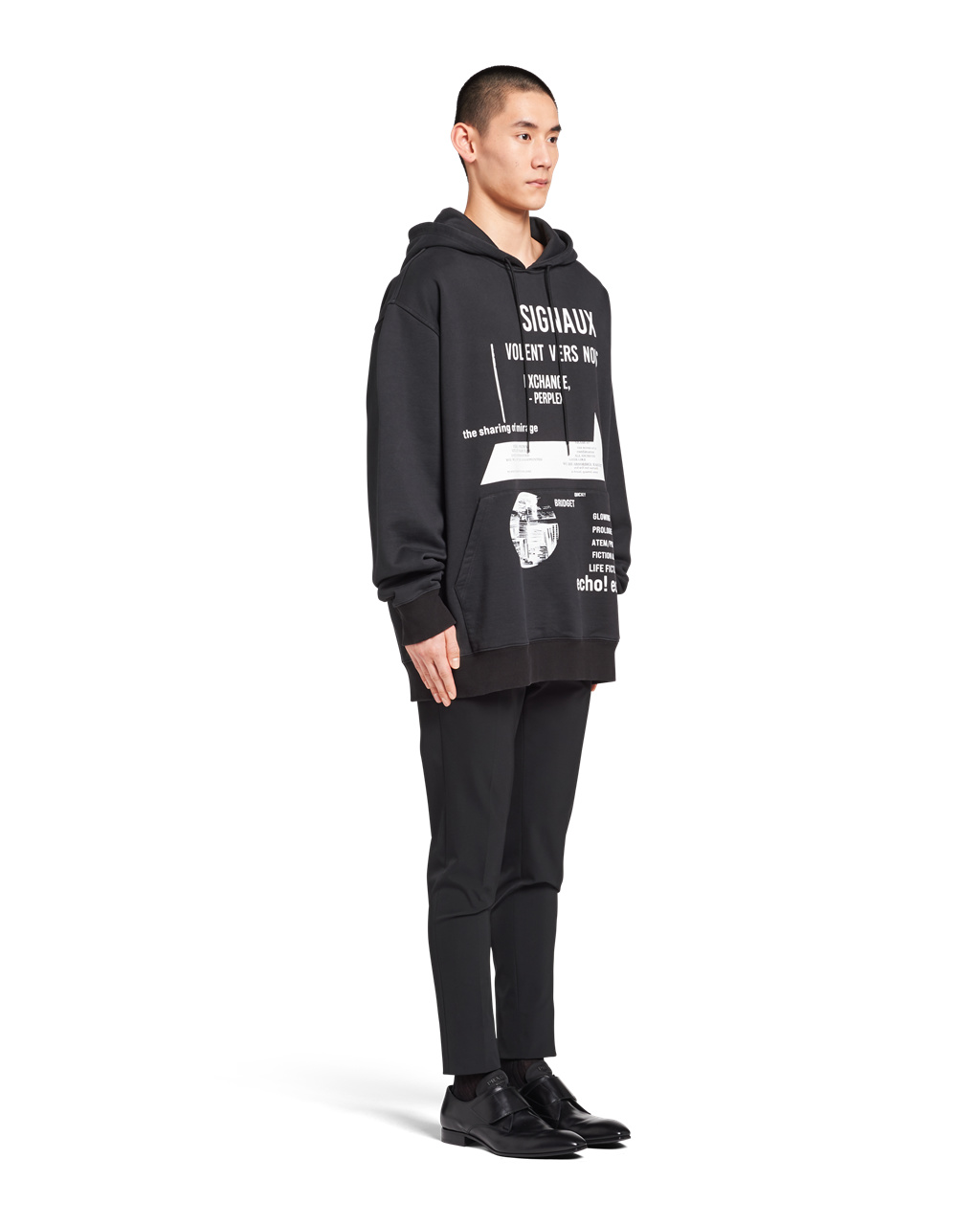 Prada Printed Pamut Fleece Sweatshirt Fekete Fehér | IDLVRZ803