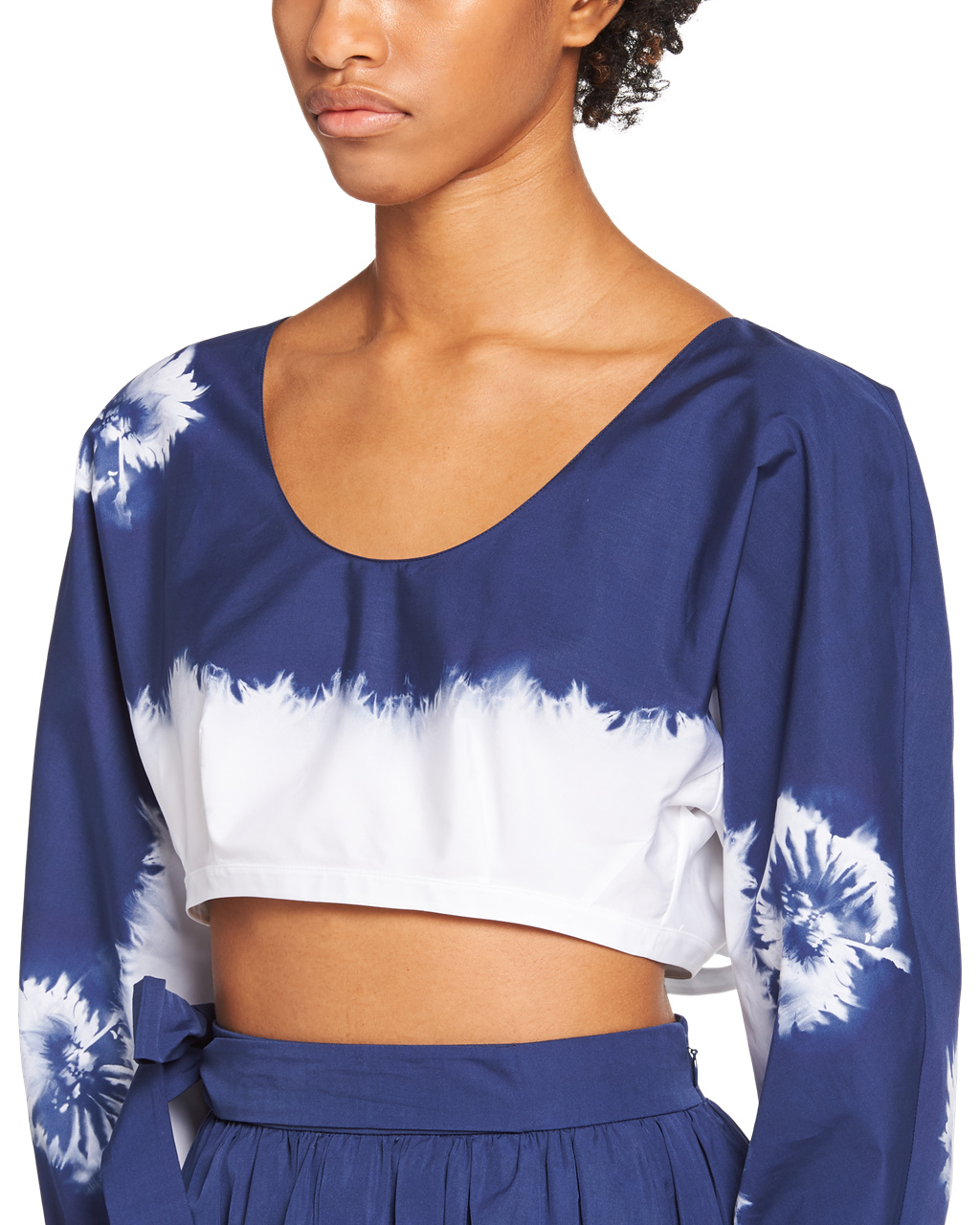 Prada Printed Poplin Crop Top Sötétkék | ZWGNAM401