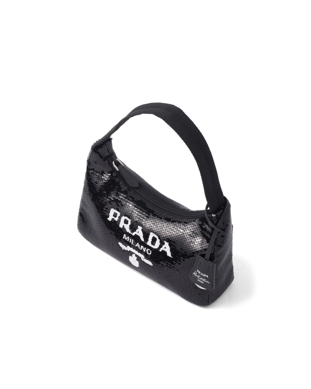 Prada Re-edition 2000 Sequined Re-nylon Mini-bag Fekete Fehér | MBRAHS564