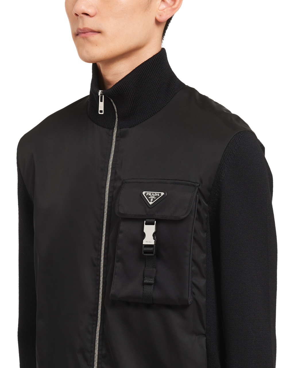 Prada Re-nylon Gabardine And Wool Cardigan Fekete | UGSJOI645