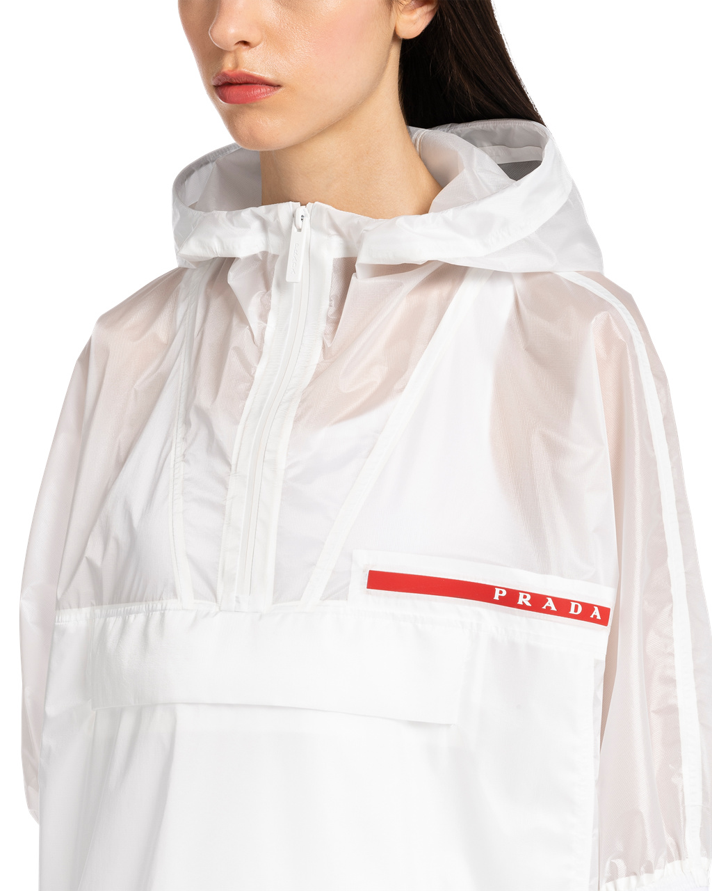 Prada Ripstop Csuklyás Raincoat Fehér | DFVMZJ492