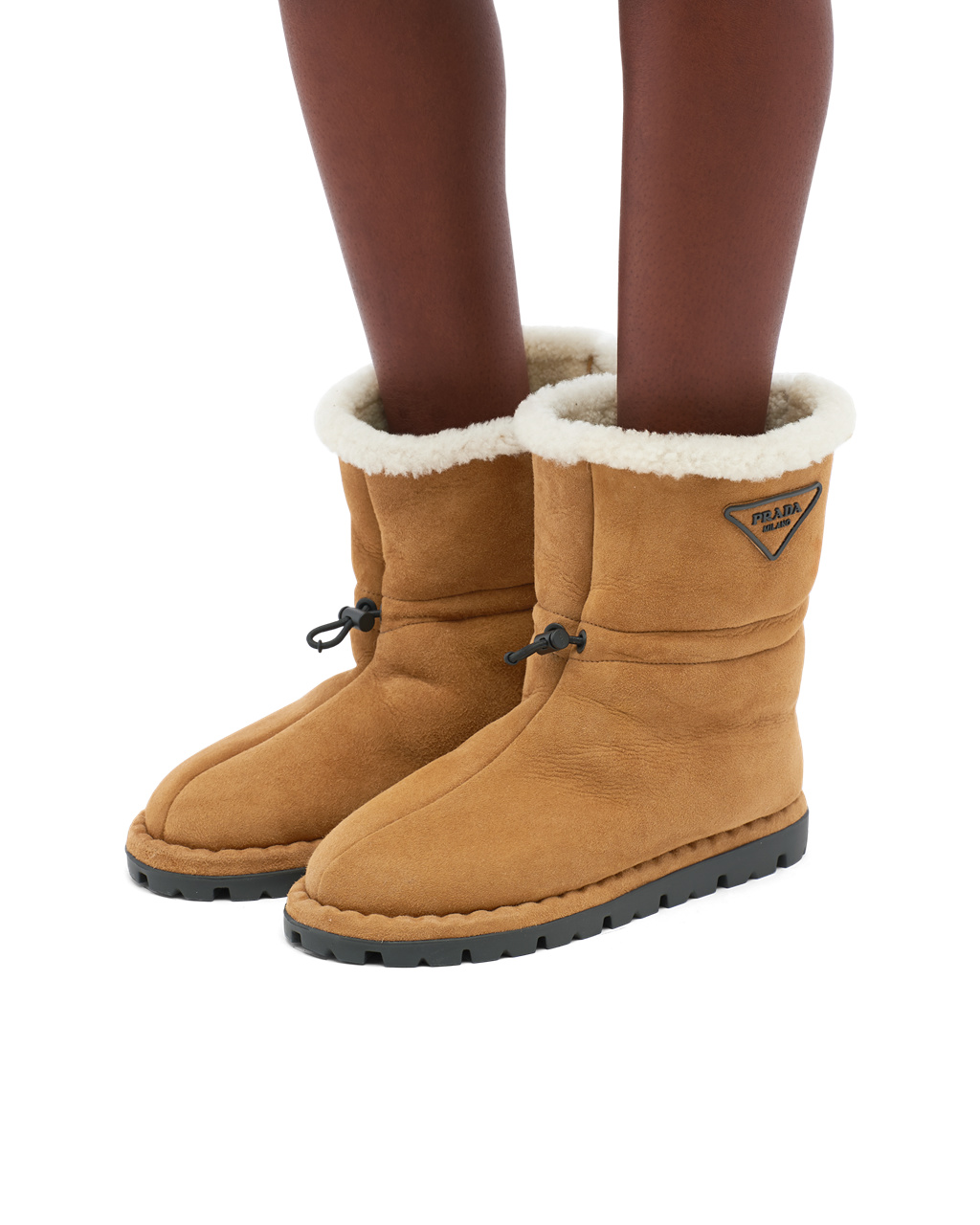 Prada Shearling Booties Cognac | RYIXPL279