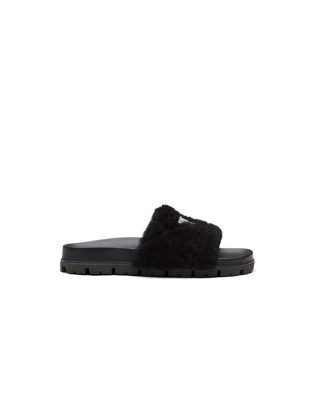 Prada Shearling Slides Fekete | KLIGYT375