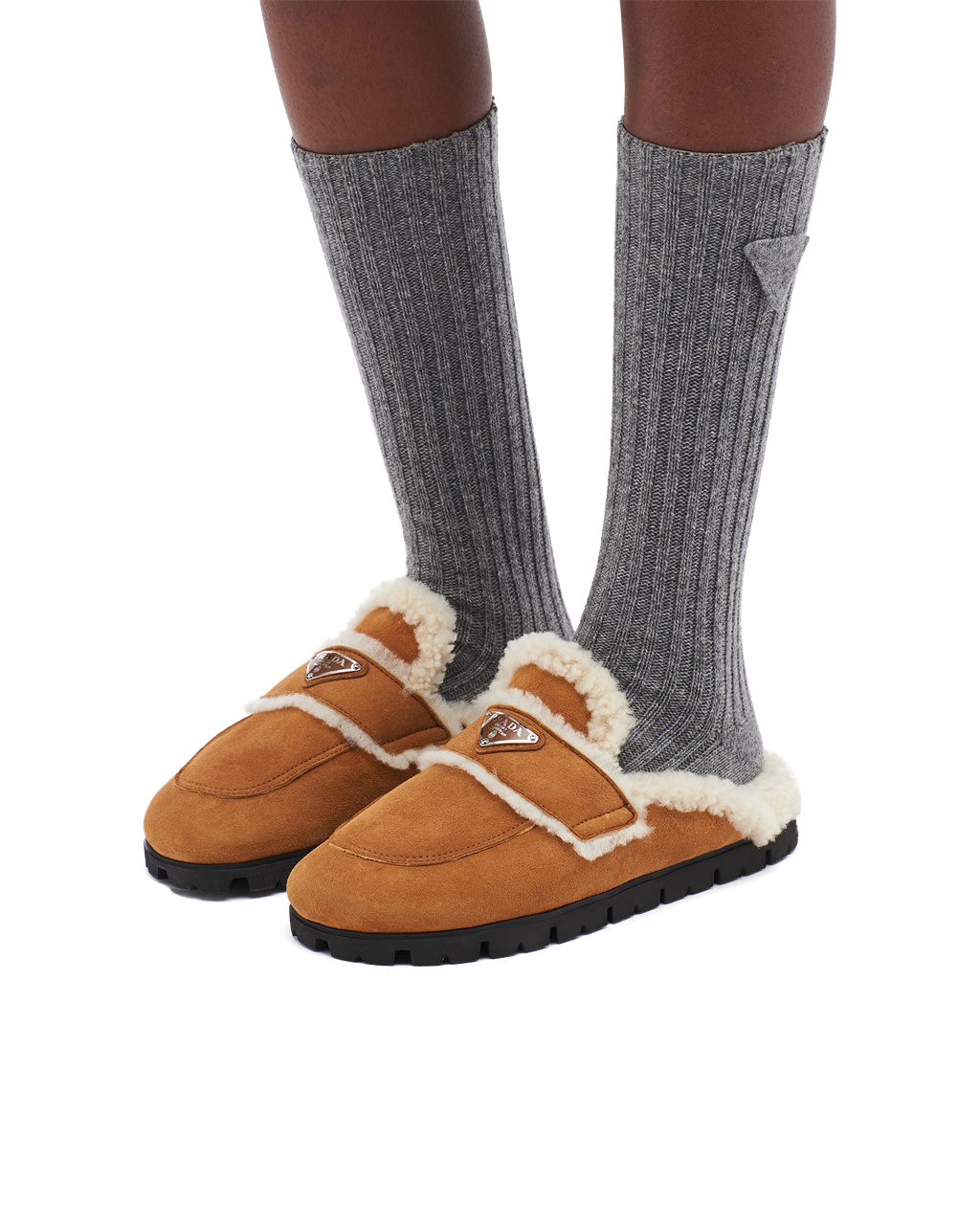 Prada Shearling Slippers Cognac | TXEANV374