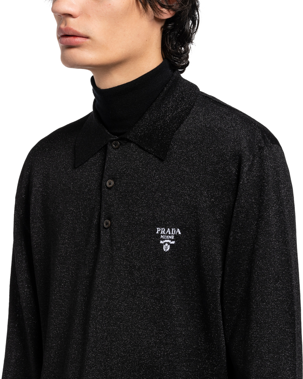 Prada Silk Polo Shirt Fekete | ZGYNLI382