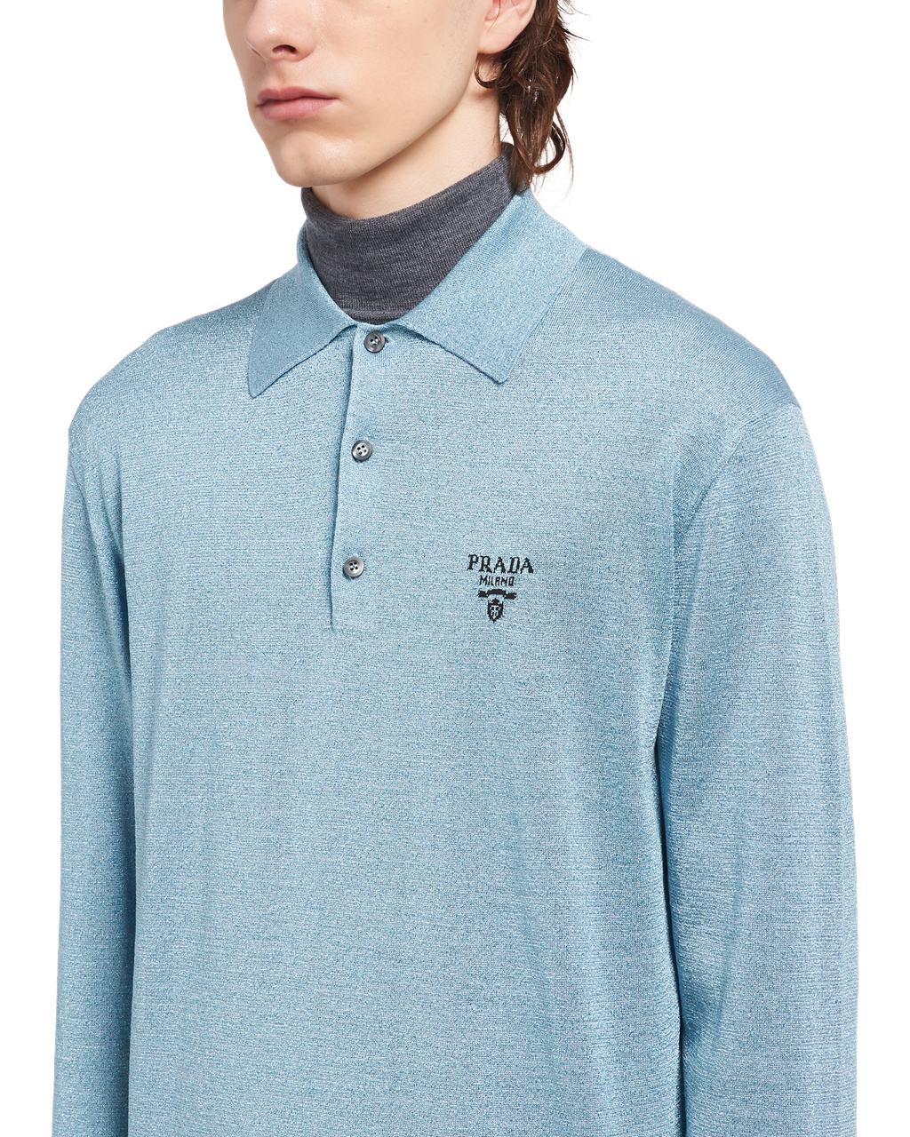 Prada Silk Polo Shirt Sötétkék | VUARJG291