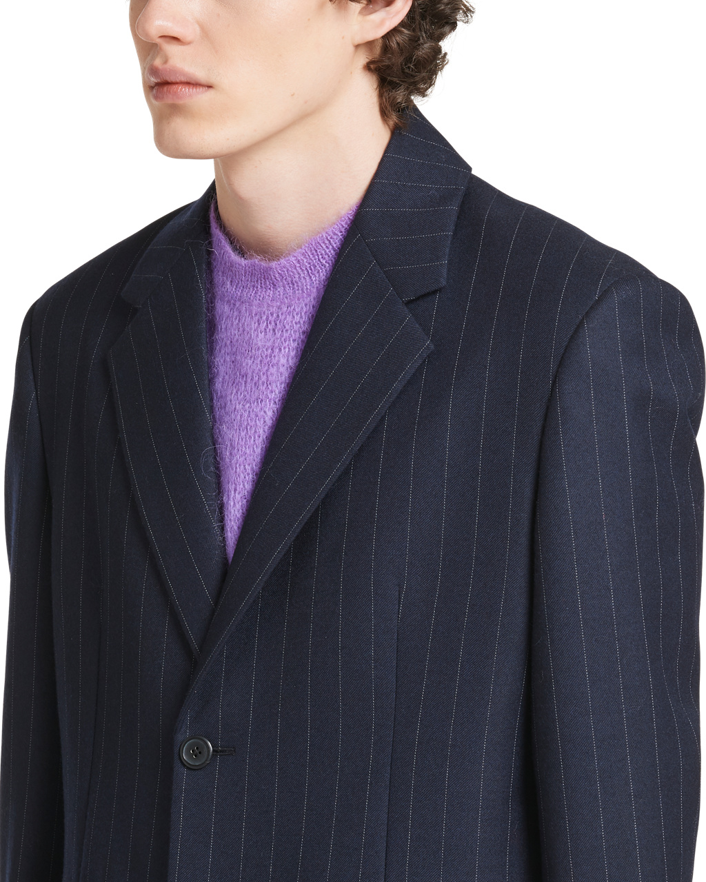 Prada Single-breasted Pinstriped Wool Jacket Sötétkék | ZHMUEV698