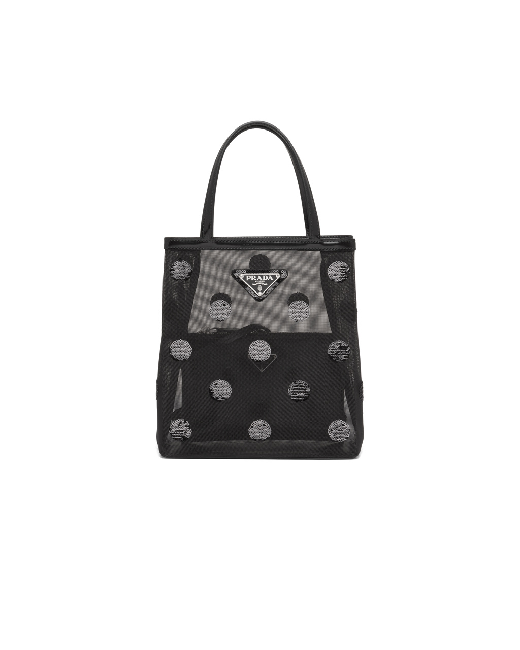 Prada Small Polka-dot Mesh Tote Bag Fekete | HTASKD537