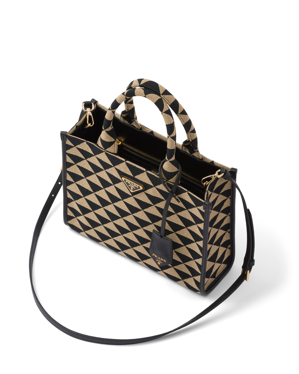 Prada Small Prada Symbole Jacquard Fabric Handbag Fekete Bézs | ZOJCWG407