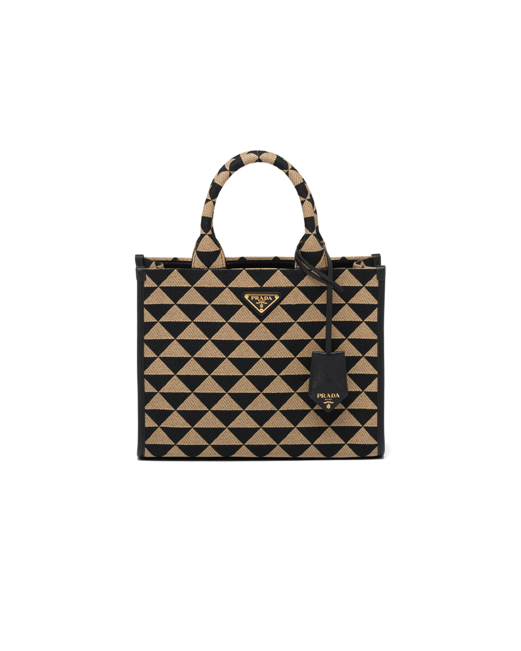 Prada Small Prada Symbole Jacquard Fabric Handbag Fekete Bézs | ZOJCWG407