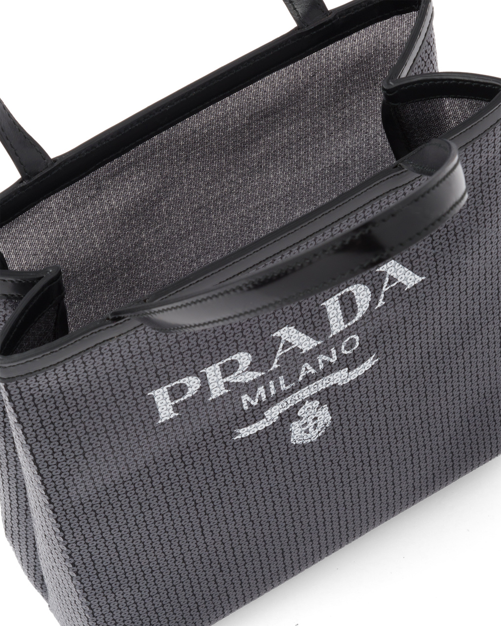 Prada Small Sequined Mesh Tote Bag Fekete | WMPKGV981