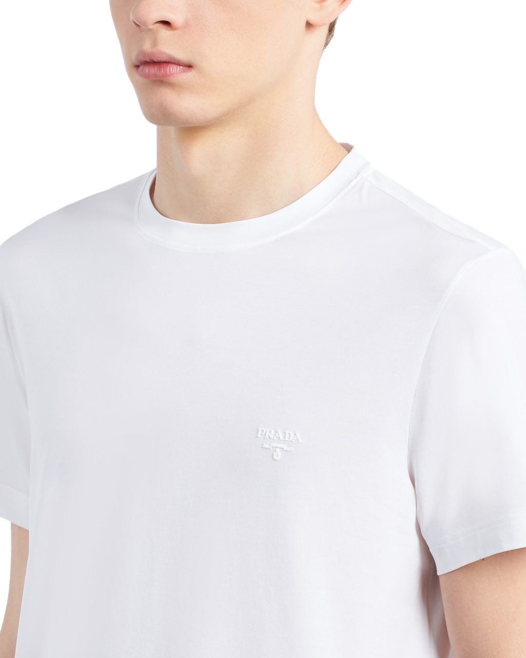 Prada Stretch Pamut T-shirt Fehér | CUGMWE795