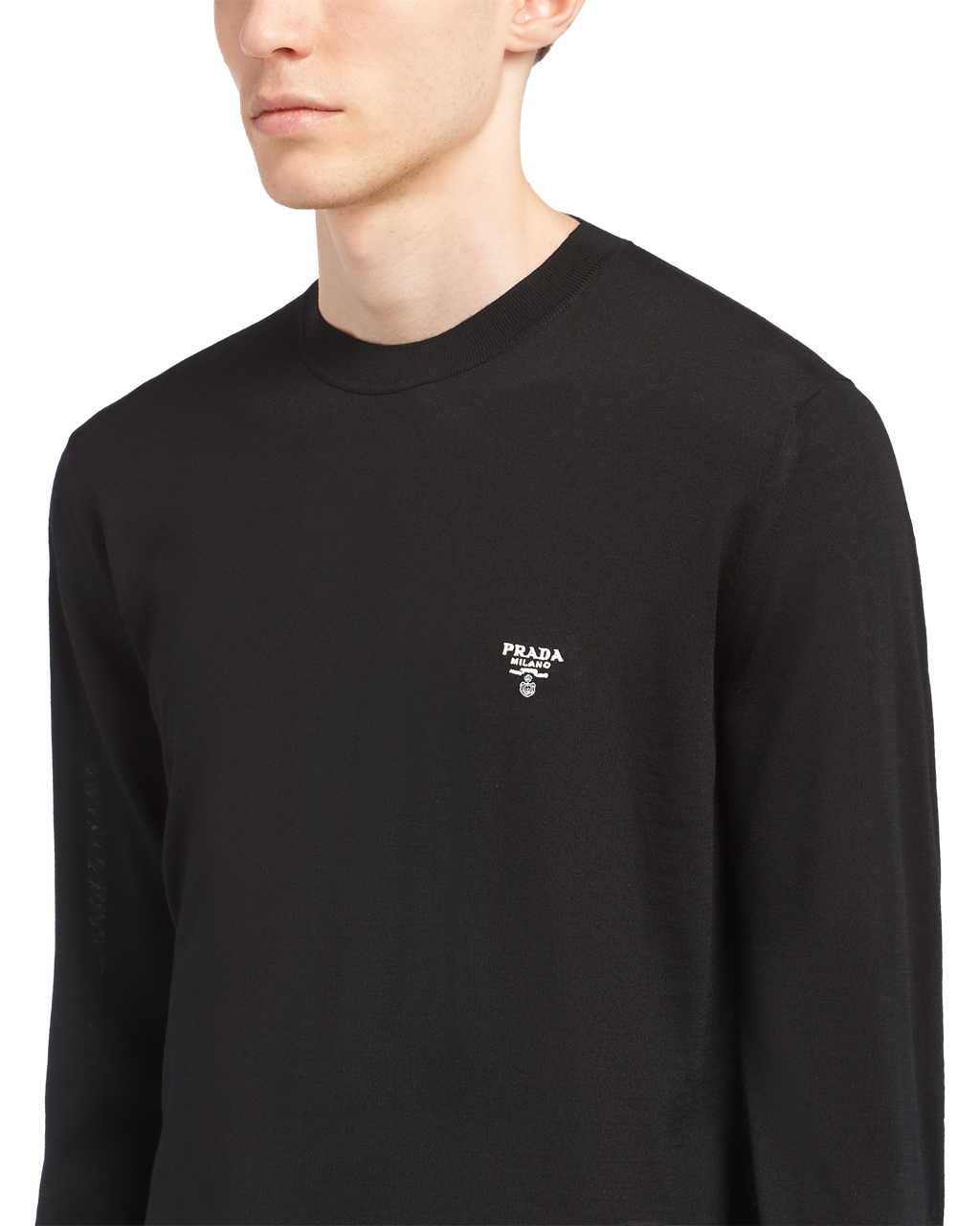 Prada Superfine Wool Crew-neck Pulóver Fekete | HFIQSA461