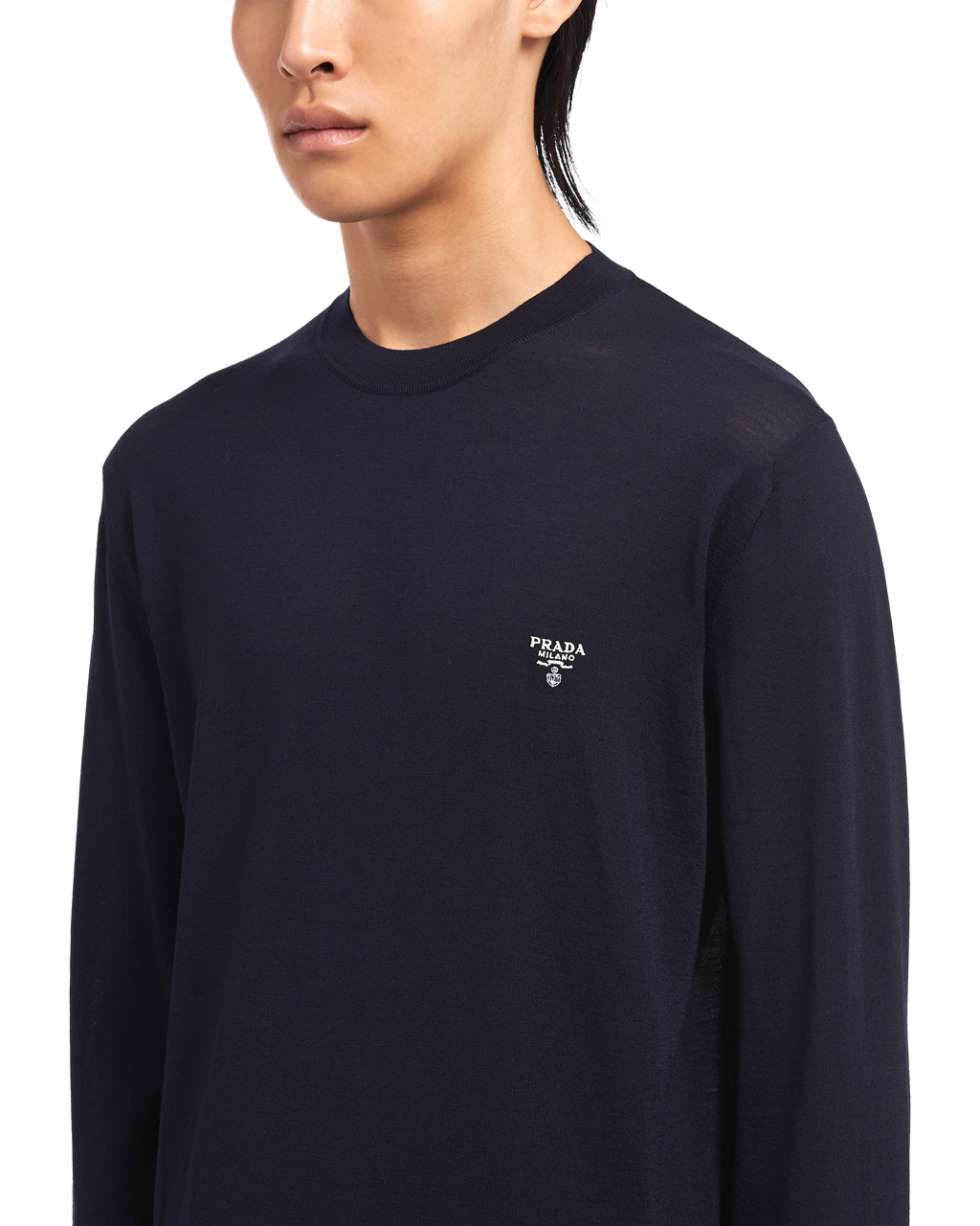 Prada Superfine Wool Crew-neck Pulóver Sötétkék | JROBEV309