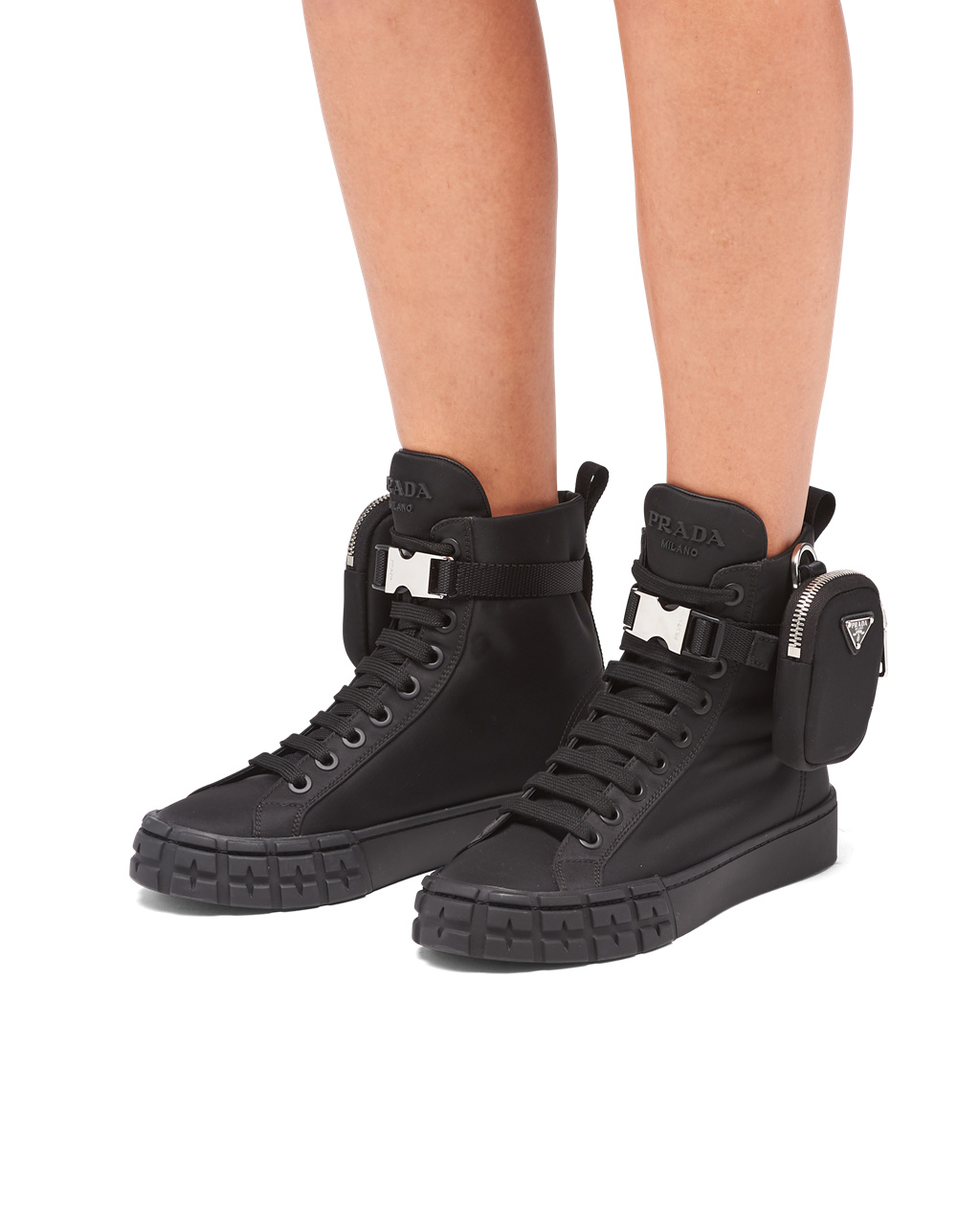 Prada Wheel Re-nylon Gabardine High-top Sneakers Fekete | IOSQCP579