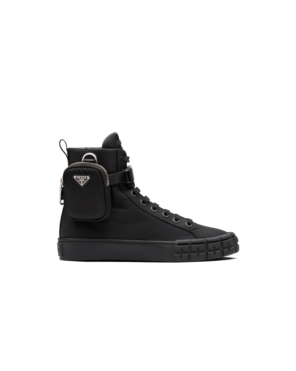 Prada Wheel Re-nylon Gabardine High-top Sneakers Fekete | IOSQCP579