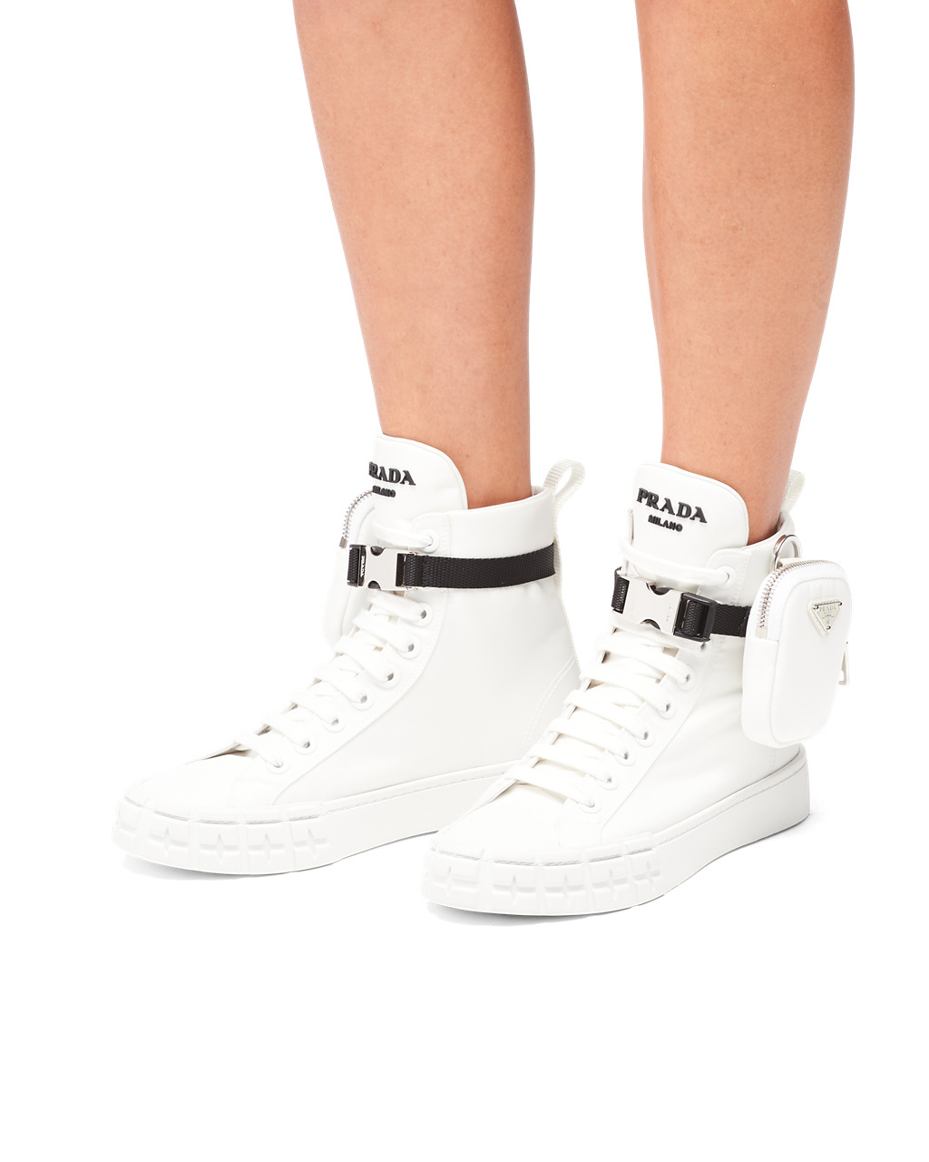 Prada Wheel Re-nylon Gabardine High-top Sneakers Fehér | PTKWQV072