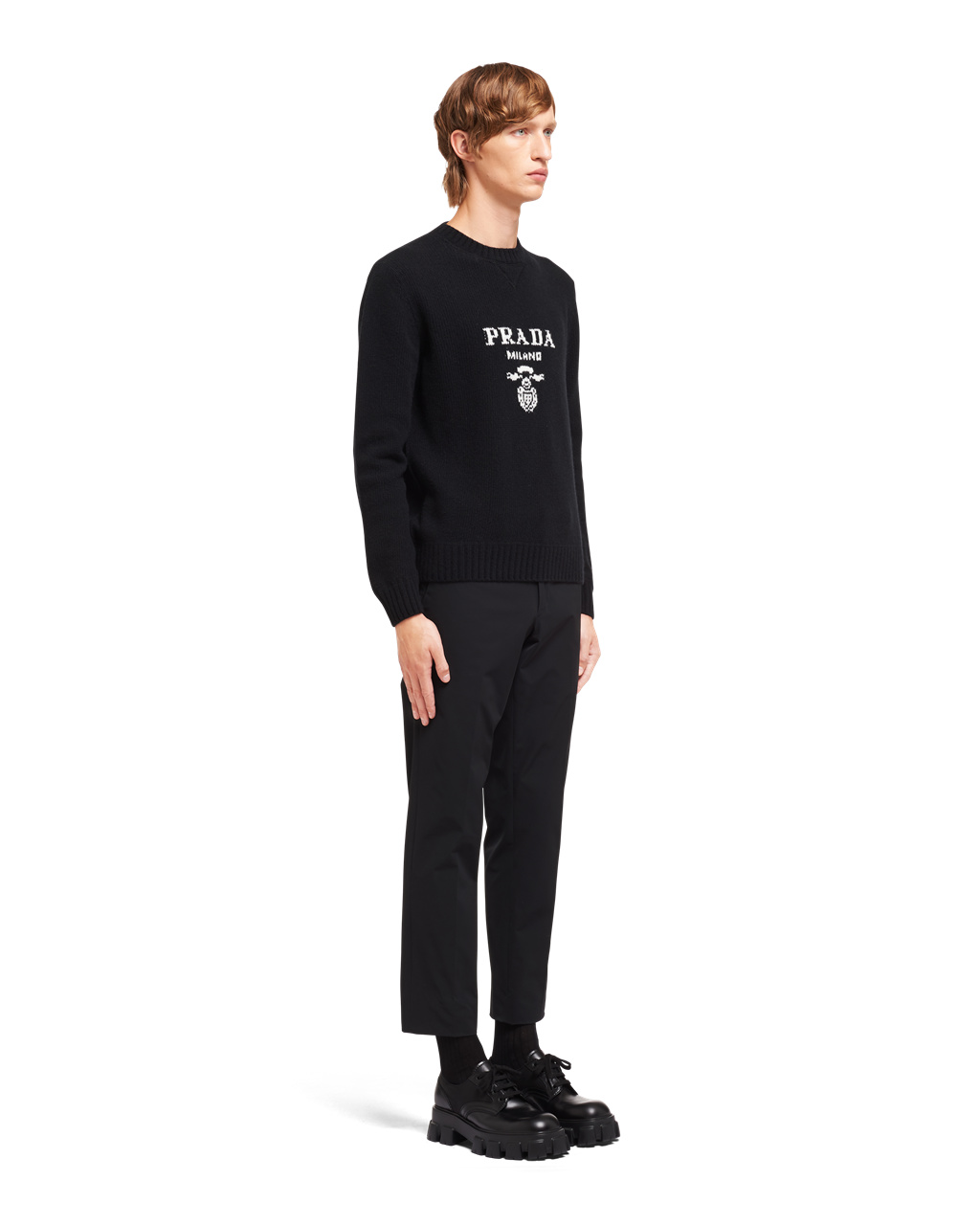 Prada Wool And Cashmere Crew-neck Pulóver Fekete | JICPUW037