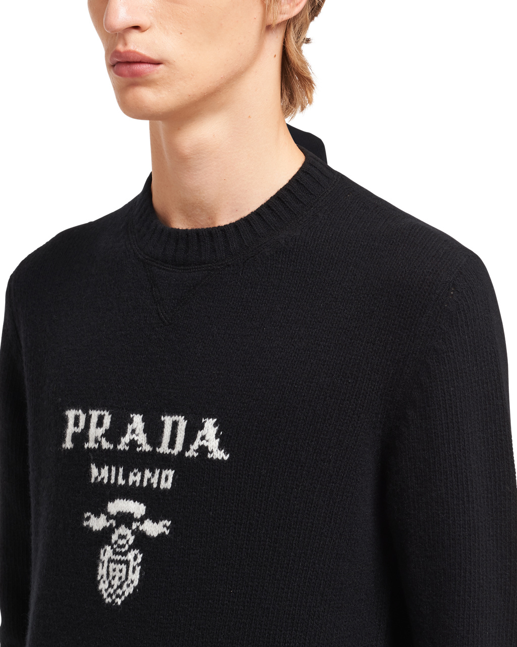 Prada Wool And Cashmere Crew-neck Pulóver Fekete | JICPUW037