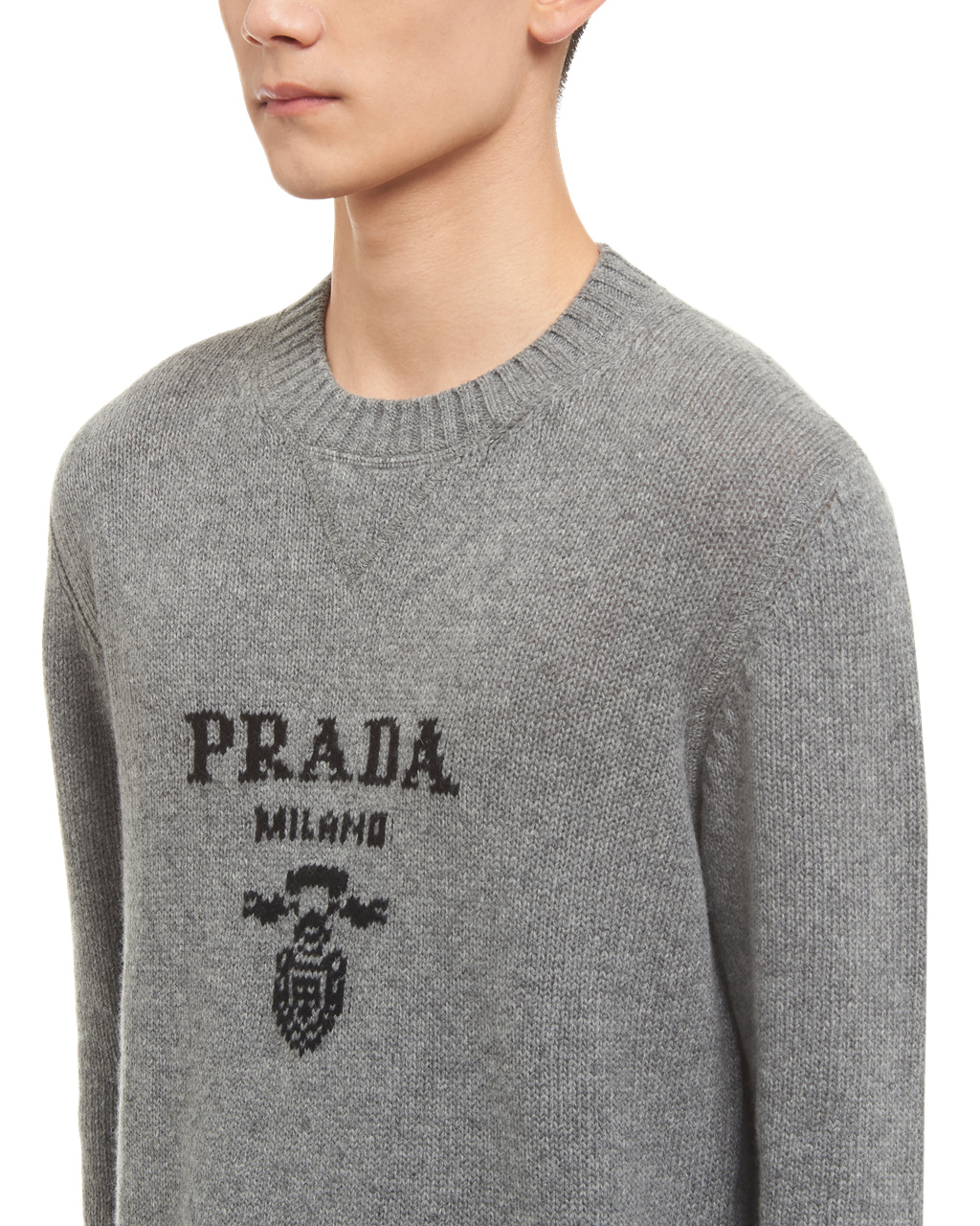 Prada Wool And Cashmere Crew-neck Pulóver Szürke | TQMKCW752