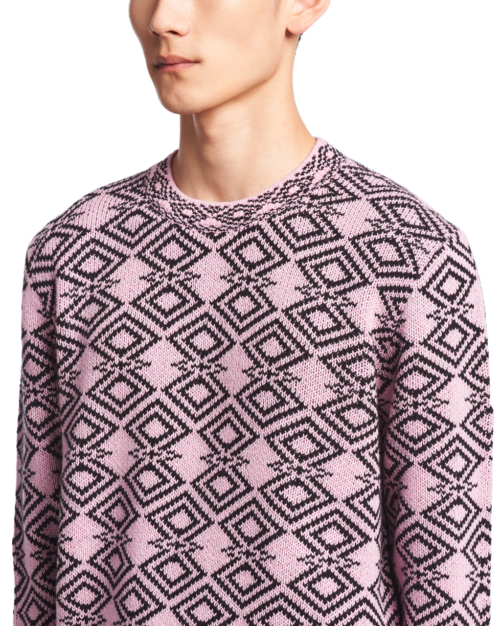 Prada Wool And Cashmere Jacquard Crew-neck Pulóver Rózsaszín Fekete | BIVSQY349