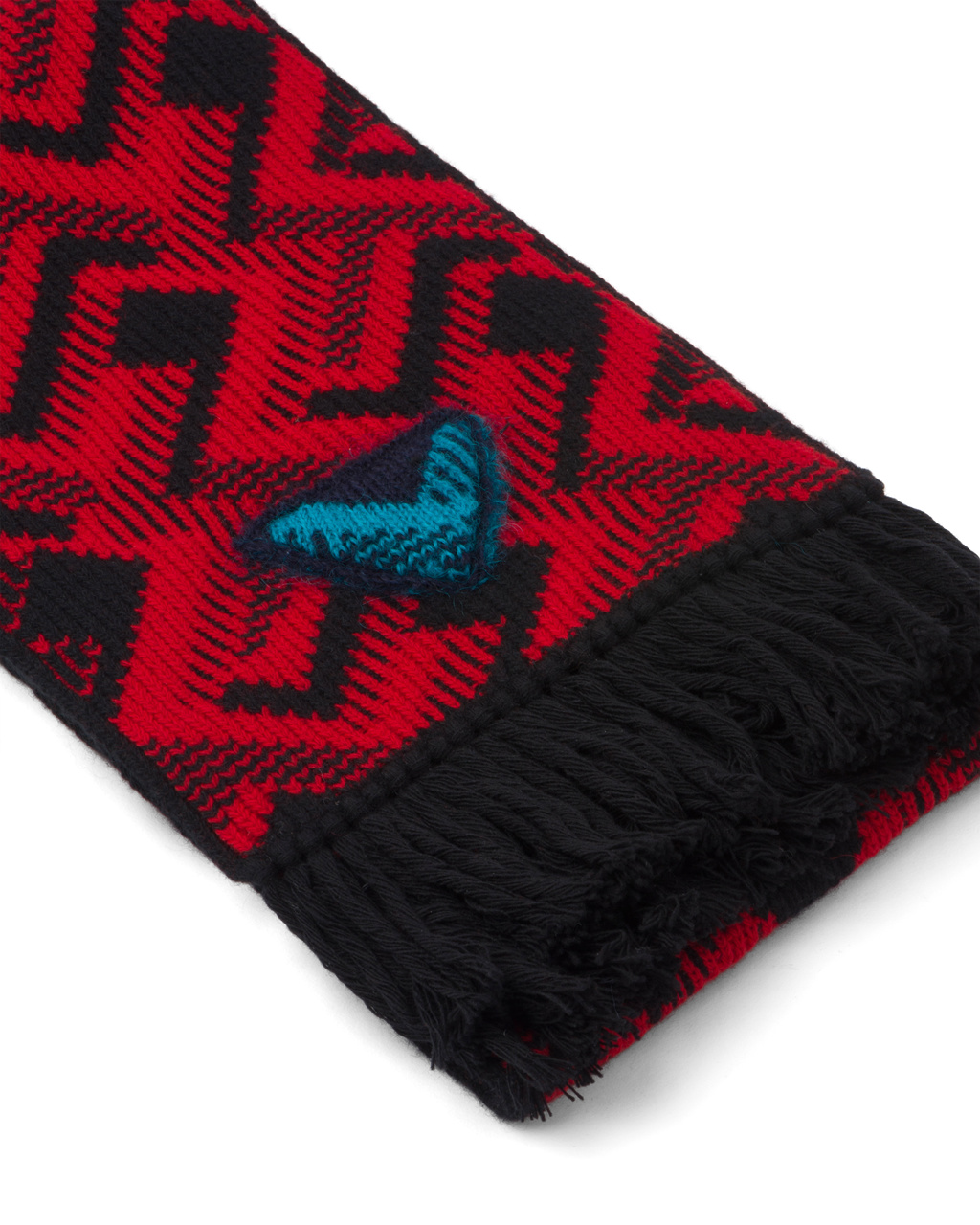 Prada Wool And Cashmere Jacquard Scarf Fekete Piros | UJGWAV592