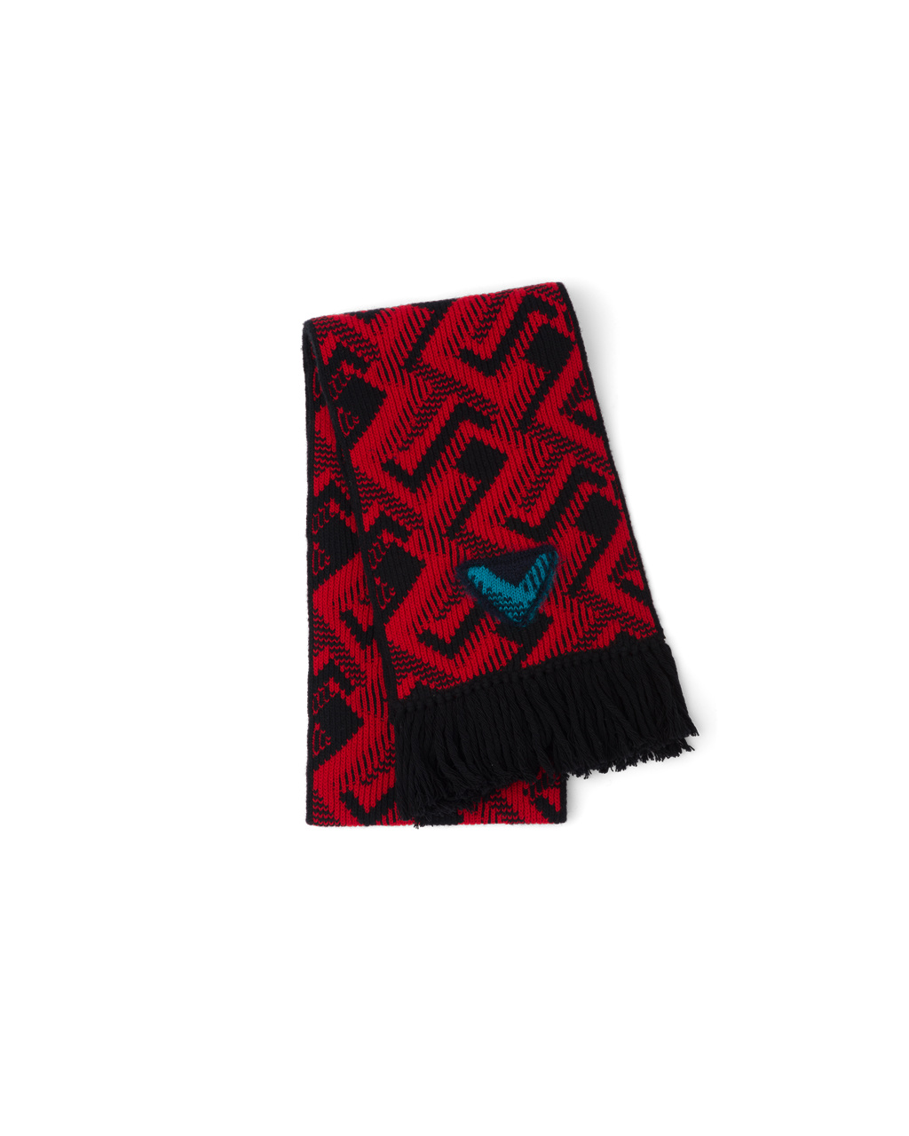 Prada Wool And Cashmere Jacquard Scarf Fekete Piros | UJGWAV592