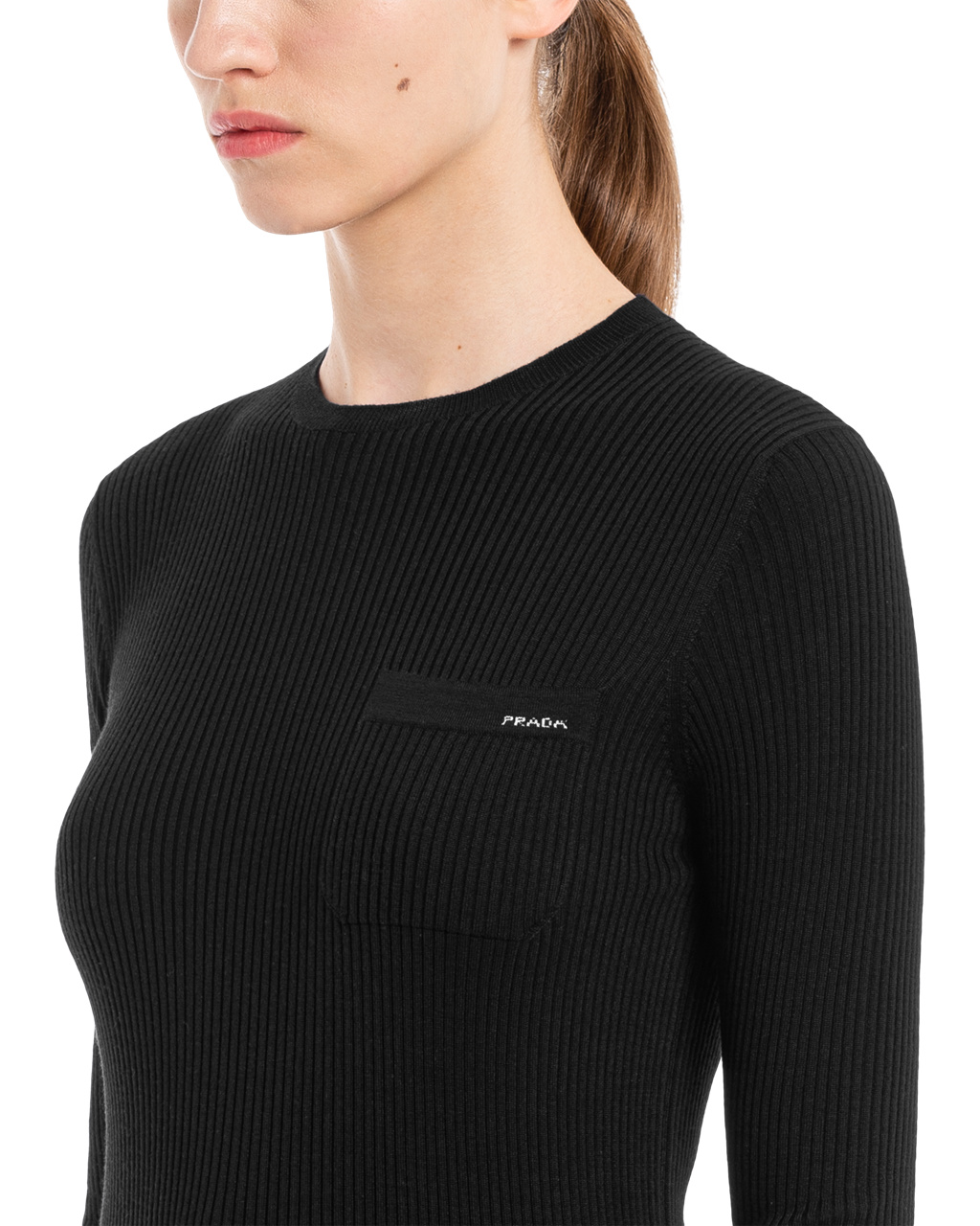 Prada Wool And Silk Crew-neck Pulóver Fekete | GLSYAD207