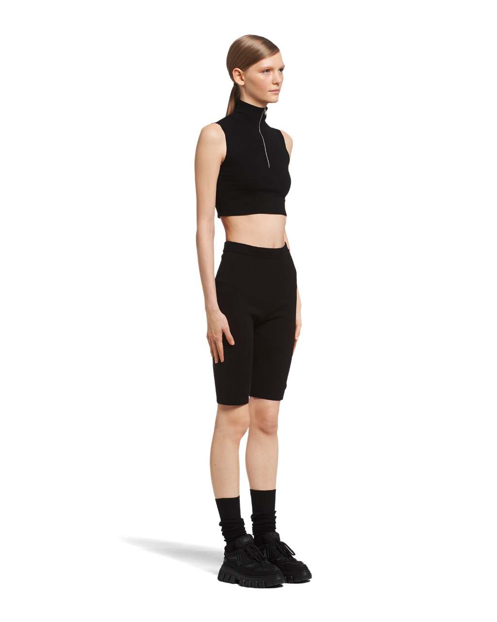 Prada Wool And Viscose Turtleneck Crop Top Fekete | JBKUAC851