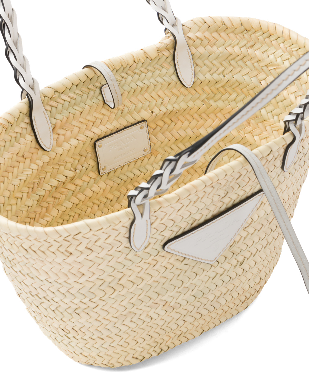 Prada Woven Palm And Bőr Tote Fehér | FZGQDY189