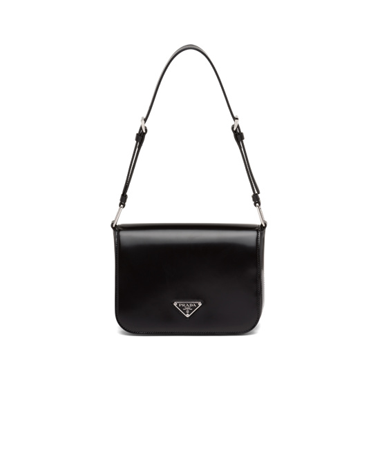 Prada Brushed Bőr Shoulder Bag Fekete | NEQAZW124