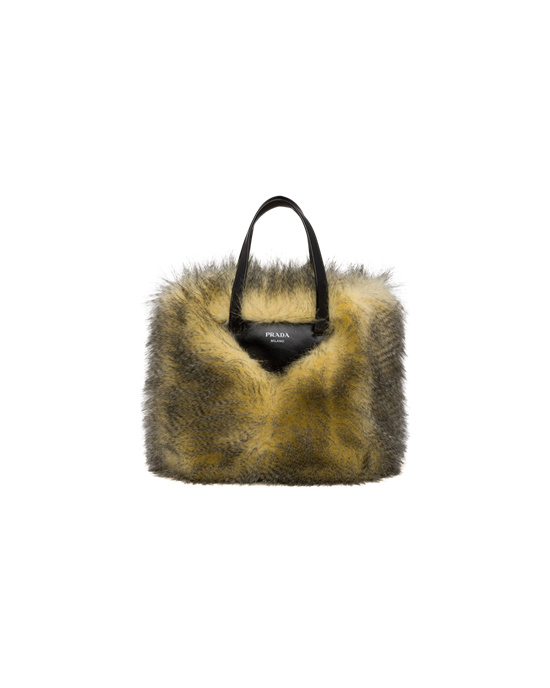 Prada Faux Fur Fabric Tote Bag Sárga Fekete | BWCDMP804