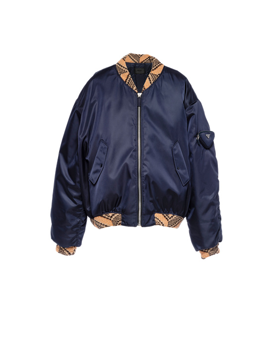 Prada Oversized Re-nylon And Knit Bomber Jacket Kék | RTXSLO654