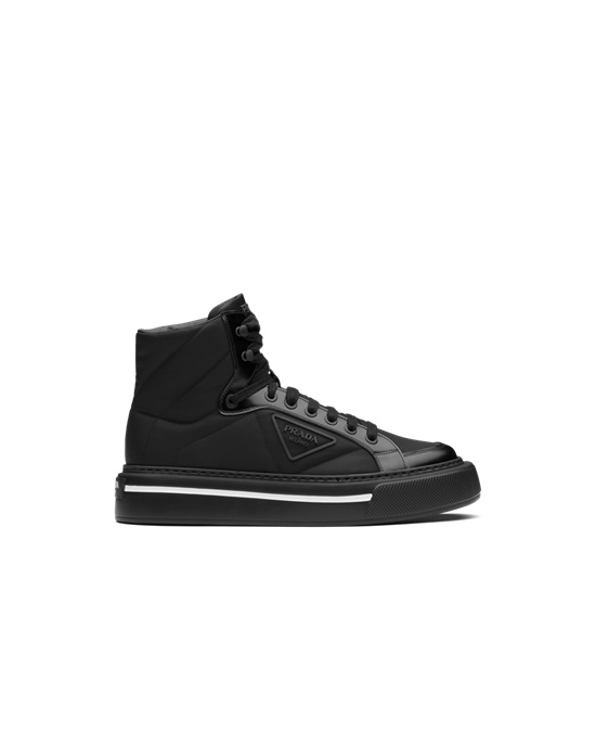 Prada Prada Macro Re-nylon And Brushed Bőr High-top Sneakers Fekete | XVCOTS157