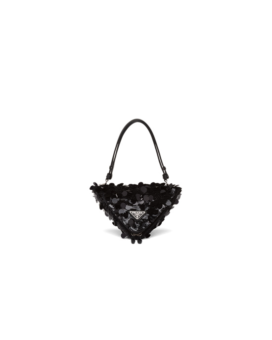 Prada Prada Triangle Sequin And Bőr Handbag Fekete | HTYUCK301