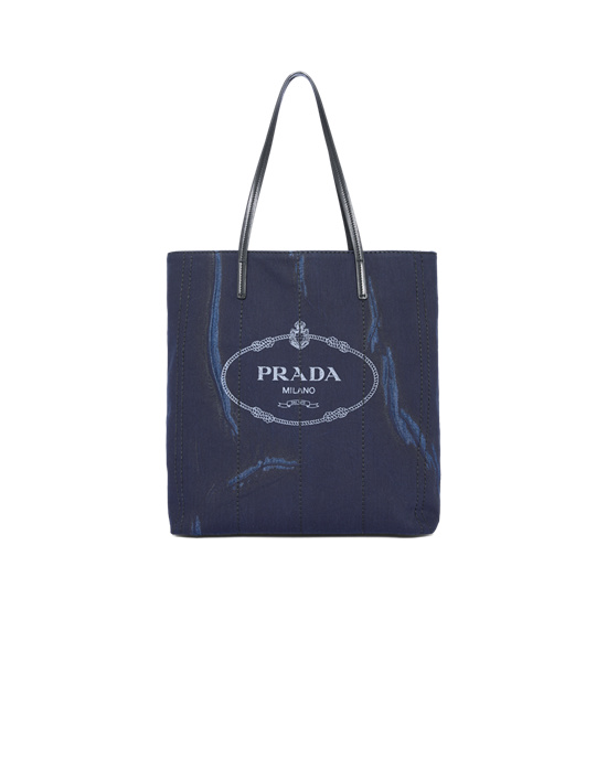 Prada Printed Denim Tote Kék Fekete | ZRCEPQ567