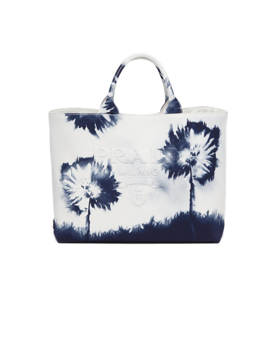 Prada Printed Drill Tote Bag Fehér Sötétkék Kék | JMAPEW295