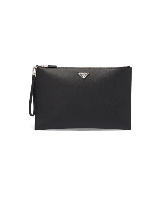 Prada Saffiano Bőr Pouch Fekete | WMUDTX281