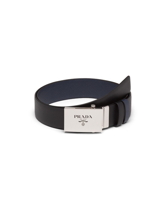 Prada Saffiano Bőr Reversible Belt Fekete Kék | ODUXEK034