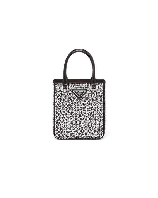 Prada Small Crystal-studded Satin Tote Bag Metal | GYFOSQ025