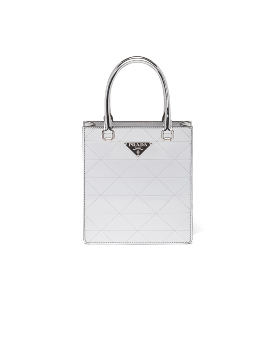 Prada Small Metallic Bőr Tote Bag Titán | YIWHEO367