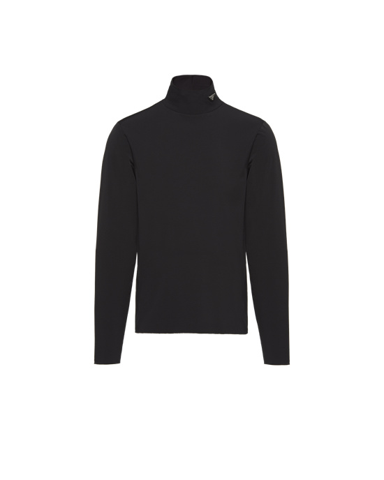 Prada Technical Jersey Mock Turtleneck Fekete | EDLVYT035